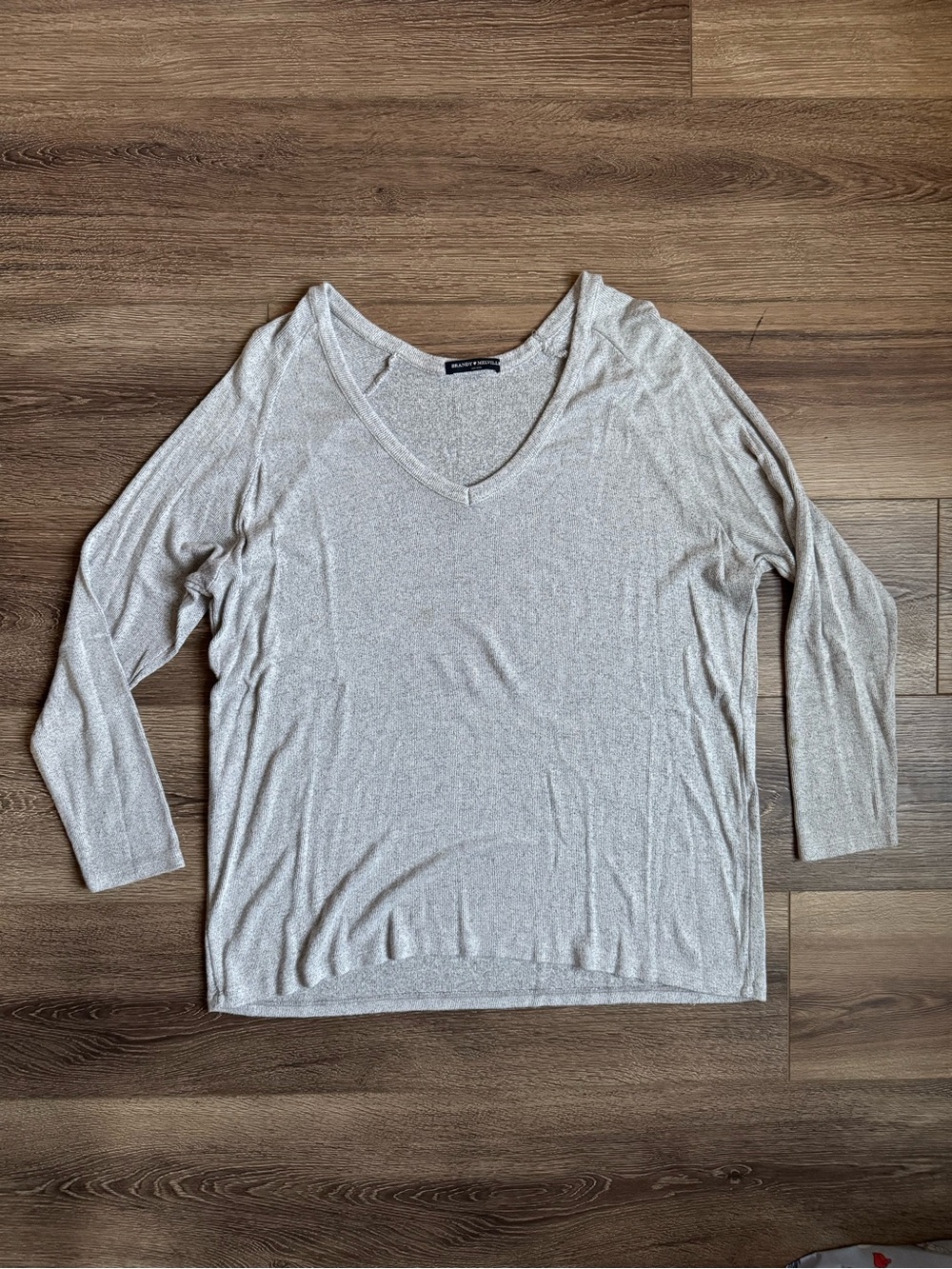 Brandy Melville V-Neck Long Sleeve Shirt, Heather Light Gray